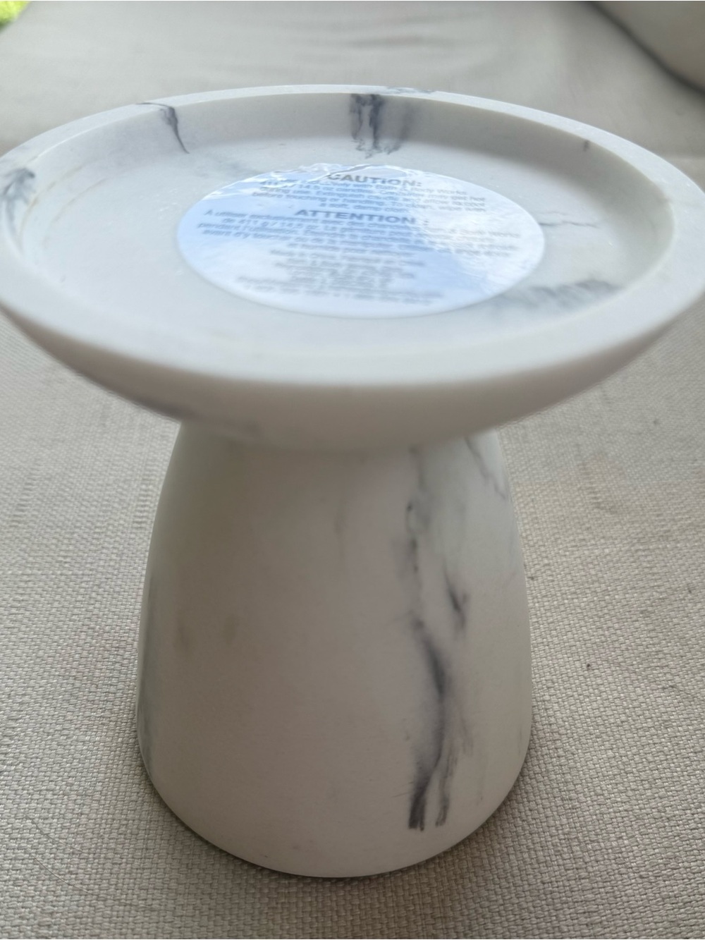 Bath & Body Works White Marble-like resin Pedestal candle holder approx 5”High